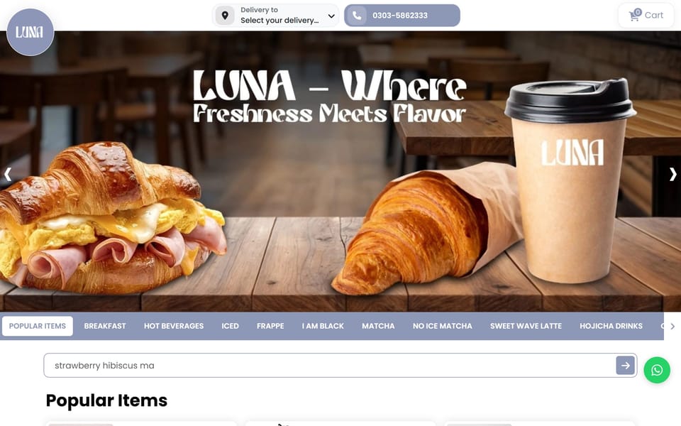Luna Coffee — ordering website built on Brenqo