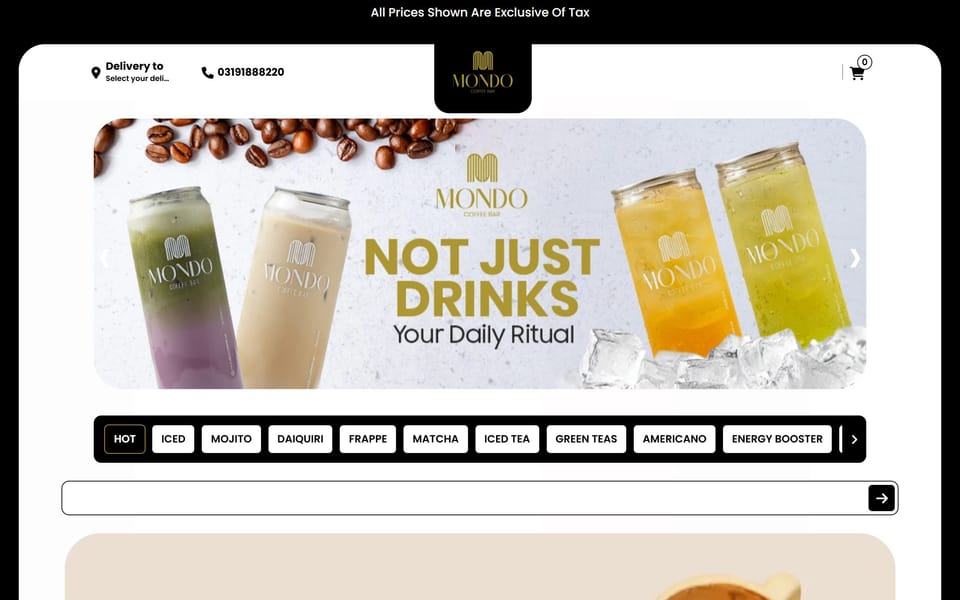 Mondo Coffee Bar — ordering website built on Brenqo